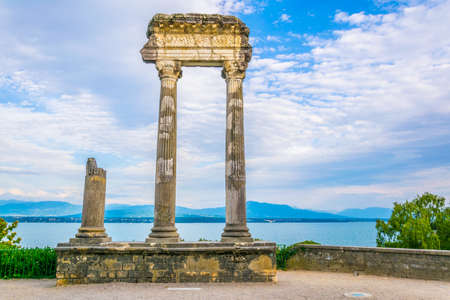 Ruins of an ancient column in Nyon, Switzerlandの写真素材