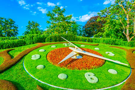 Flower clock in the swiss city Genevaの写真素材
