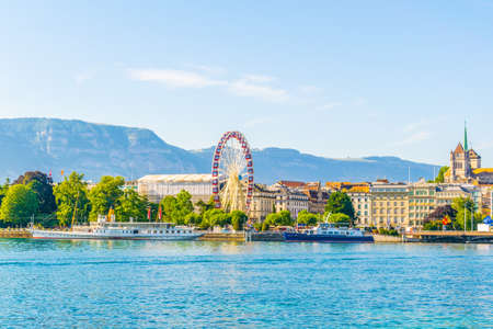 Cityscape of Geneva dominated by Saint Pierre Cathedral, Switzerlandの写真素材