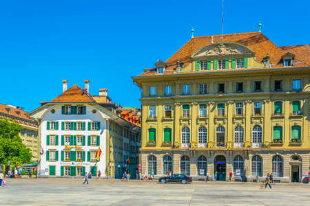 BERN, SWITZERLAND, JULY 17, 2017: People are strolling on Bundesplatz in Bern, Switzerland