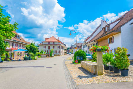 KAISERAUGST, SWITZERLAND, JULY 14, 2017: Main square of the Kaiseraugst town in Switzerlandのeditorial素材
