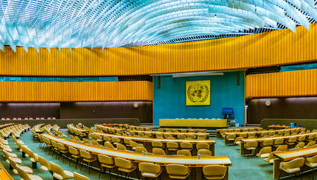 GENEVA, SWITZERLAND, JULY 20, 2017: An assembly hall in the Palace of Nations - UN headquarters in Geneva, Switzerlandのeditorial素材