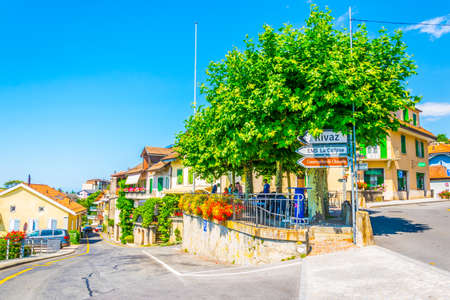 CHEXBRES,  SWITZERLAND, JULY 18, 2017:Narrow street in Chexbres village in the Lavaux region of switzerlandのeditorial素材