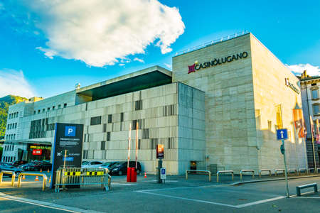 LUGANO, SWITZERLAND, JULY 24, 2017: Casino in the center of Swiss city Luganoのeditorial素材