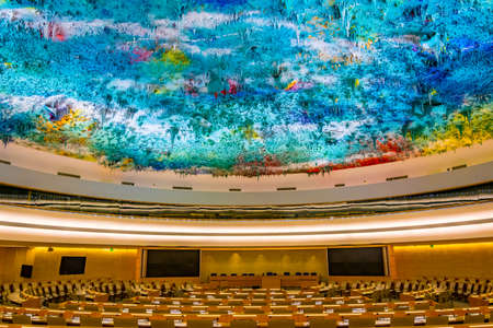 GENEVA, SWITZERLAND, JULY 20, 2017: An assembly hall in the Palace of Nations - UN headquarters in Geneva, Switzerlandのeditorial素材