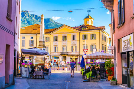 BELLINZONA, SWITZERLAND, JULY 26, 2017:Narrow street in the center of Swiss city Bellinzonaのeditorial素材