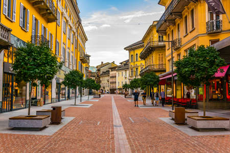BELLINZONA, SWITZERLAND, JULY 26, 2017:Narrow street in the center of Swiss city Bellinzonaのeditorial素材