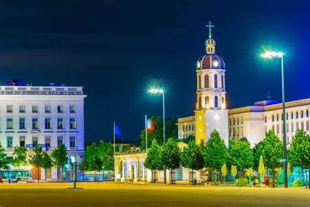 LYON, FRANCE, JULY 23, 2017: Night view of Place Bellecour in Lyon, Franceのeditorial素材