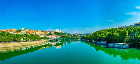 Riverside of Rhone river in Lyon, France