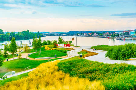 Confluence of Saone and Rhone rivers in Lyon, Franceの写真素材