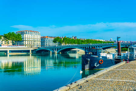 Riverside of Rhone river in Lyon, France