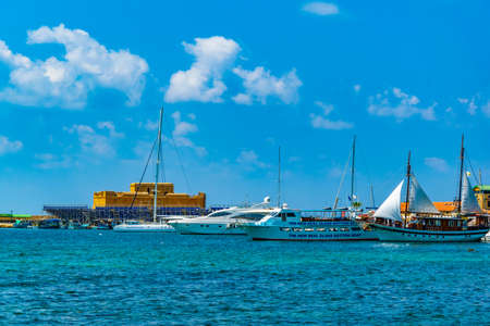 Paphos castle viewed behind a port, Cyprusのeditorial素材