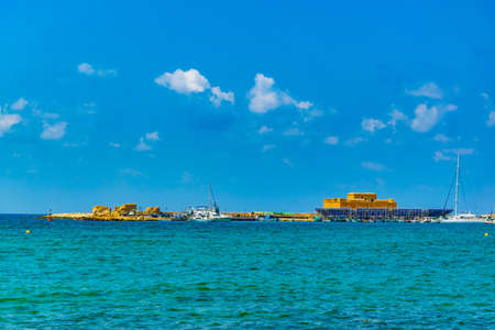 Paphos castle viewed behind a port, Cyprus