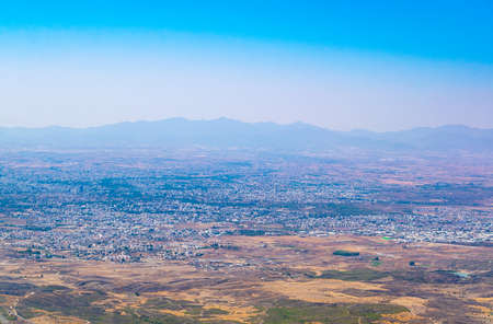 Aerial view of Nicosia/Lefkosa from Buffavento castle in Cyprusの写真素材
