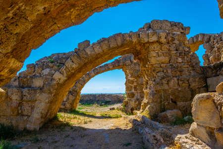 Ruins of Gymnasium at ancient Salamis archaeological site near Famagusta, Cyprusの写真素材