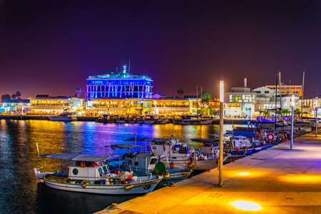 LIMASSOL, CYPRUS, AUGUST 16, 2017: Night view of the old port in Limassol transformed into a lively tourist area, Cyprusのeditorial素材