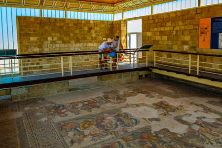 PAPHOS, CYPRUS, AUGUST 18, 2017: Mosaics at Paphos Archaeological Park on Cyprusのeditorial素材