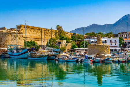 KYRENIA, CYPRUS, AUGUST 25, 2017: View of a port in Kyrenia/Girne during a sunny summer day, Cyprusのeditorial素材