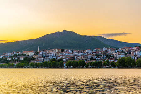 Sunset over kastoria, Greeceの写真素材
