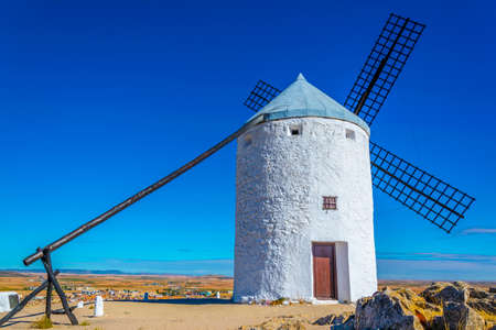 Traditional white windmills at Consuegra in Spainの写真素材