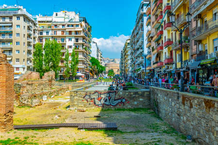 THESSALONIKI, GREECE, SEPTEMBER 8, 2017:  Ruins of the imperial palace in Thessaloniki, Greeceのeditorial素材