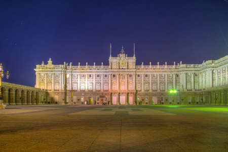 Night view of Royal Palace called Palazio Real in Madrid, Spain.のeditorial素材