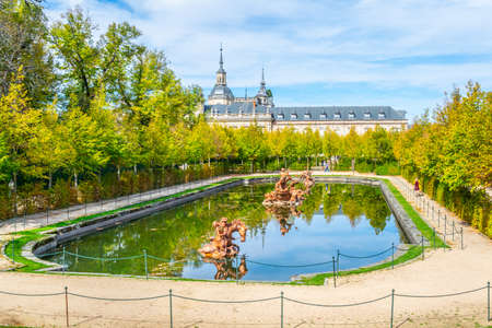 Fuente de la Carrera de Caballos fountain in garden of la Granja de San Ildefonso in Spainの写真素材