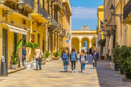 TRAPANI, ITALY, APRIL 21, 2017: View of the Via torre arsa in Trapani, Sicily, Italyのeditorial素材