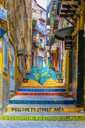 AGRIGENTO, ITALY, APRIL 22, 2017: View of a narrow street in the historical city of Agrigento in Sicily, Italy