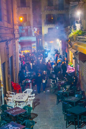PALERMO, ITALY, APRIL 21, 2017: Night view of vucciria market in Palermo, Sicily, Italyのeditorial素材