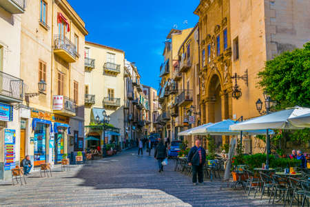 CEFALU, ITALY, APRIL 24, 2017: View of a narrow street in Cefalu, Sicily, Italy