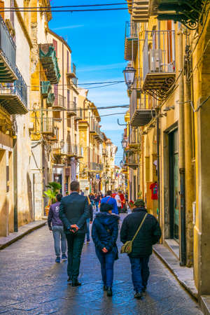 CEFALU, ITALY, APRIL 24, 2017: View of a narrow street in Cefalu, Sicily, Italyのeditorial素材