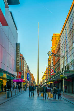 DUBLIN, IRELAND, MAY 9, 2017: People are strolling through henry street towards the spire monument in the central Dublin, Irelandのeditorial素材