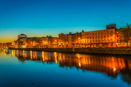 Night view of the riverside of Liffey in Dublin, Irelandの写真素材