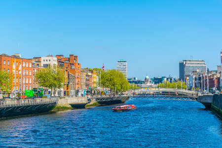 DUBLIN, IRELAND, MAY 9, 2017: Riverside of Liffey in Dublin, Irelandのeditorial素材