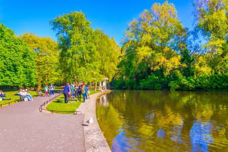 DUBLIN, IRELAND, MAY 9, 2017: View of a small pond in the Saint Stephen's Green park in Dublin, Irelandのeditorial素材
