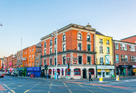 DUBLIN, IRELAND, MAY 10, 2017:  Sunset view of a street in the central Dublin, Irelandのeditorial素材