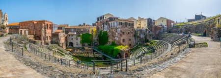 View of the ancient roman theatre in Catania, Sicily, Italyの写真素材
