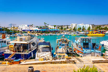 AGIA NAPA, CYPRUS, AUGUST 15, 2017: View of a tourist port at Agia Napa, Cyprusのeditorial素材