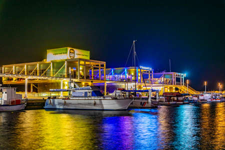 LIMASSOL, CYPRUS, AUGUST 16, 2017: Night view of the old port in Limassol transformed into a lively tourist area, Cyprusのeditorial素材
