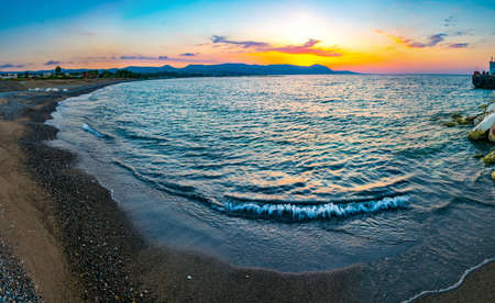Sunset over Poli beach on Cyprusの写真素材