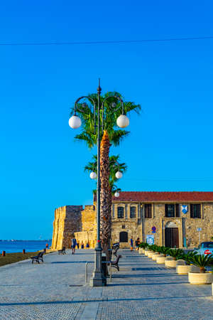 LARNACA, CYPRUS, AUGUST 15, 2017: People are wandering around the medieval Castle of Larnaka, Cyprusのeditorial素材