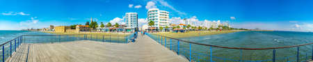 LARNACA, CYPRUS, AUGUST 16, 2017: Landscape of Finikoudes beach in Larnaca, Cyprus