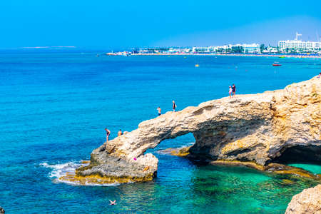 AGIA NAPA, CYPRUS, AUGUST 15, 2017: Sea caves at cap greco in the south-eastern cyprusのeditorial素材