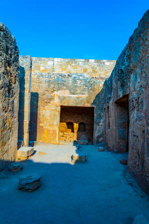 Interior of tombs of the kings necropolis on Paphos, Cyprusの写真素材