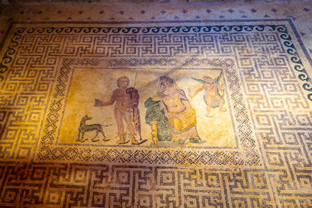 PAPHOS, CYPRUS, AUGUST 18, 2017: Mosaics at Paphos Archaeological Park on Cyprusのeditorial素材