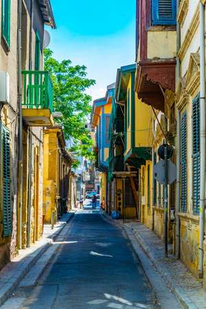 View of a narrow street in the historical center of Nicosia, Cyprusの写真素材