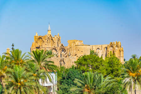 Aerial view of Old town of Famagusta with Lala Mustafa Pasa Mosque, Cyprus