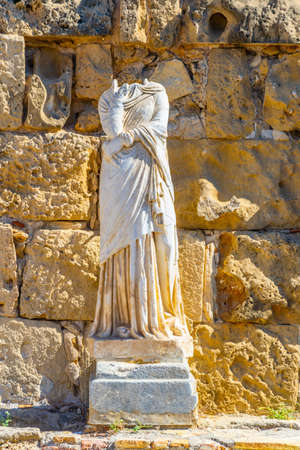 View of statue at ancient Salamis archaeological site near Famagusta, Cyprusの写真素材