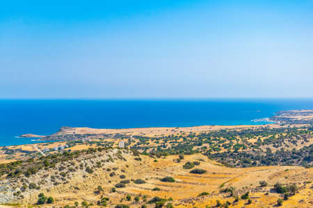 Aerial view of seaside of Karpaz peninsula on Cyprusの写真素材